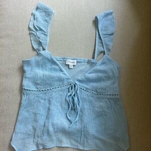 La Hearts Light Blue Ruffle Strap Tank Top